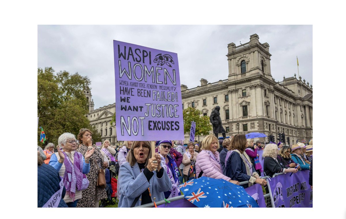 shazstratford64's tweet card. We are Women Against State Pension Inequality (WASPI), women born in the 1950s, fighting for fair compensation for maladministration by the Department for Work and Pensions.