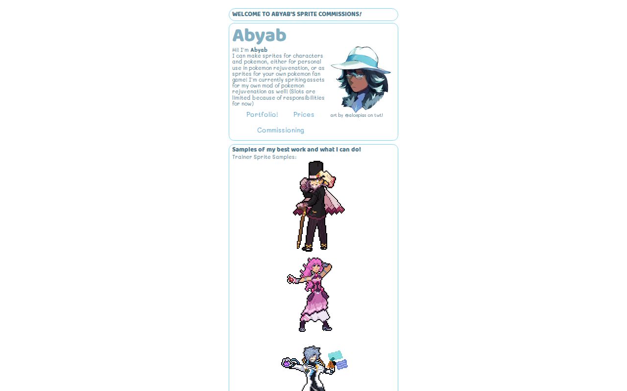 Abyawb's tweet card. Commission me for sprites!