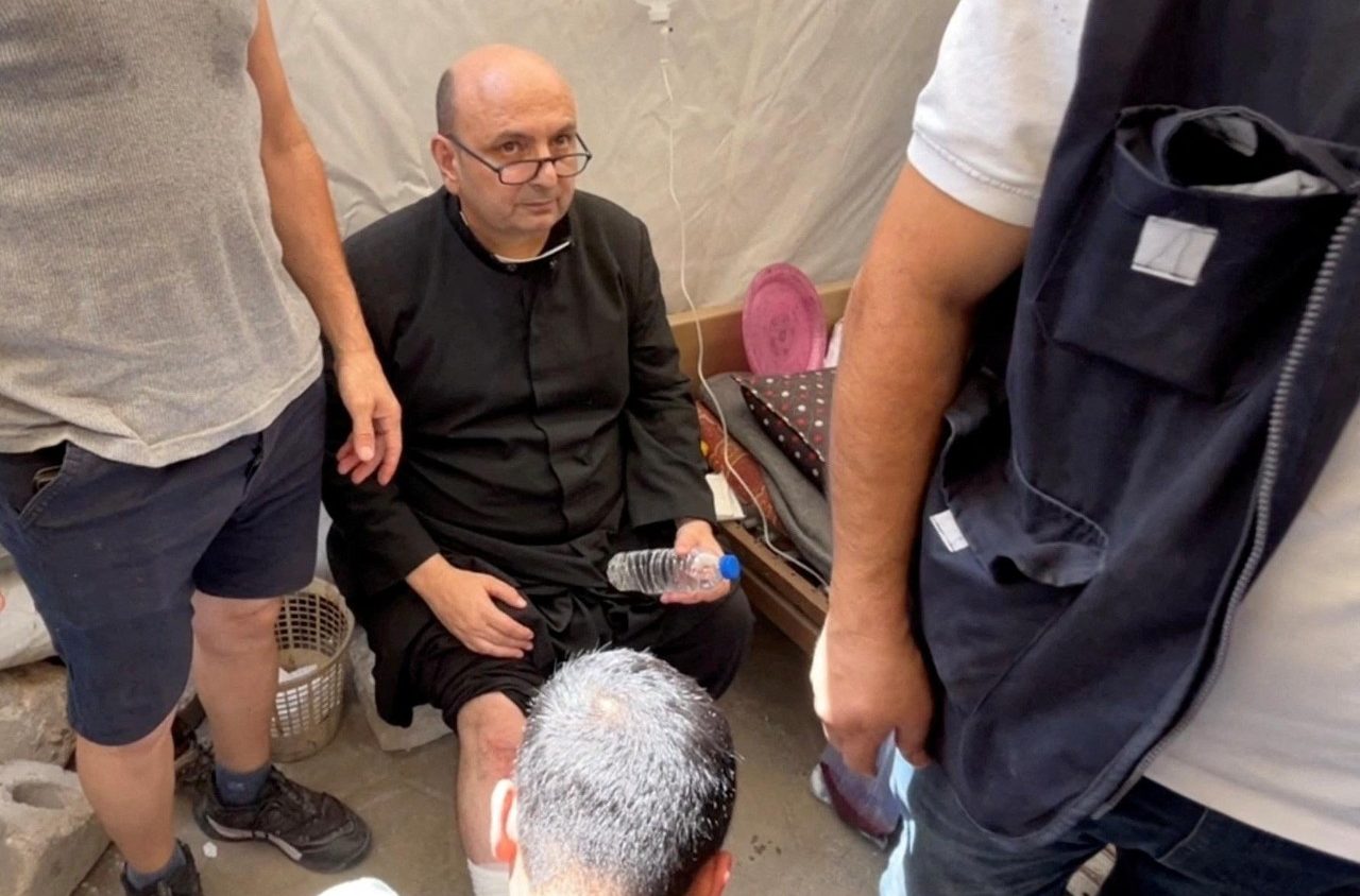 RichRaho's tweet card. Father Gabriel Romanelli, parish priest of Gaza's Holy Family Catholic Church, was slightly injured in the leg and side during the Israeli army attack ...