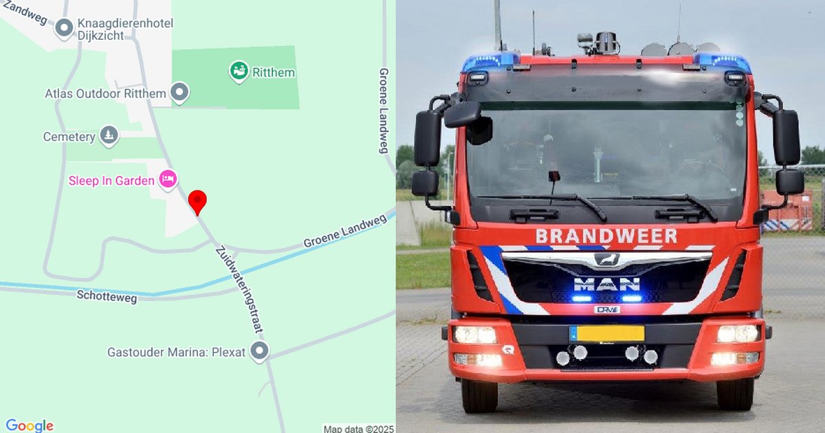 VRZ's tweet card. We zijn gealarmeerd voor een auto die op zijn kop in een sloot ligt. Het is onduidelijk of er nog mensen in de auto aanwezig zijn. We zijn onderweg met diverse eenheden, waaronder een duikteam. Einde...