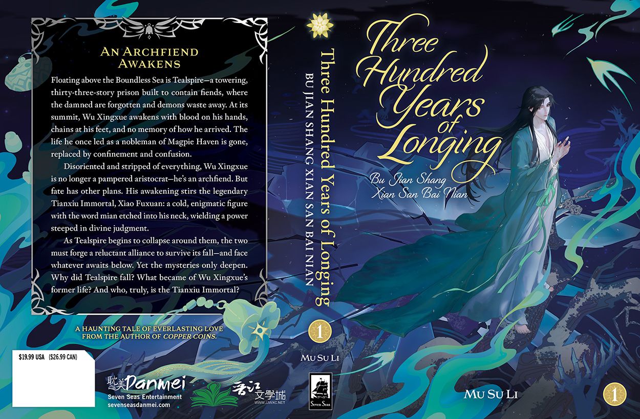 danmeinews's tweet card. Seven Seas revealed the cover for Vol. 1 of the danmei series Three Hundred Years of Longing, written by author Mu Su Li.