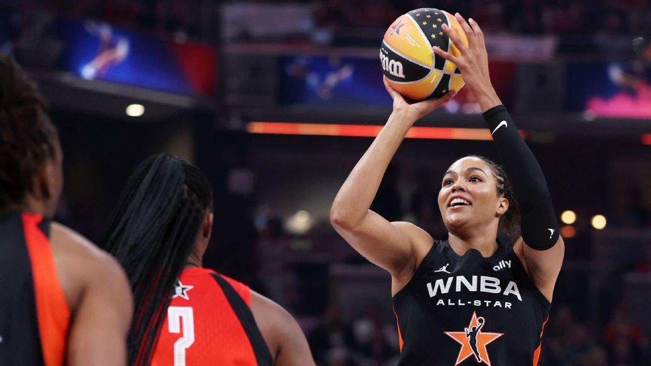 ESPN_WomenHoop's tweet card. Napheesa Collier scored a record 36 points to help her team beat Team Clark 151-131 in the WNBA All-Star Game.