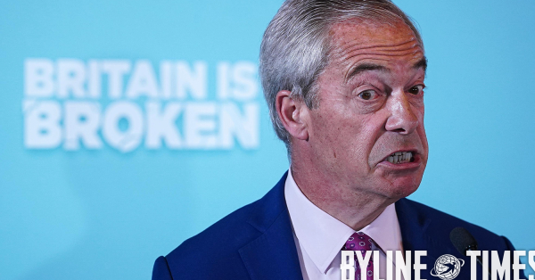 BylineTimes's tweet card. Nigel Farage's band of newly-elected councillors are already starting to struggle, reports Josiah Mortimer
