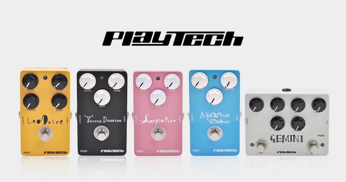 SoundhouseGt's tweet card. サウンドハウスのオリジナルブランドPLAYTECHより、ギター用エフェクターが入荷しました！オーバードライブ、ディストーション、ファズ、リバーブディレイ、コーラスの5機種をラインナップ。お買い求めやすい価格帯ながら、幅広いニーズに応えるエフェクターとなっています。サウンドはもちろん、デザインやカラーリングにもこだわったエフェクターたちをぜひ商品ページをご覧ください！PLAYTECH / Le