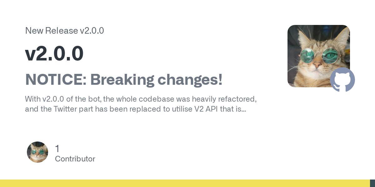 PossumEveryHour's tweet card. NOTICE: Breaking changes! With v2.0.0 of the bot, the whole codebase was heavily refactored, and the Twitter part has been replaced to utilise V2 API that is compatible with the Twitter Developer F...
