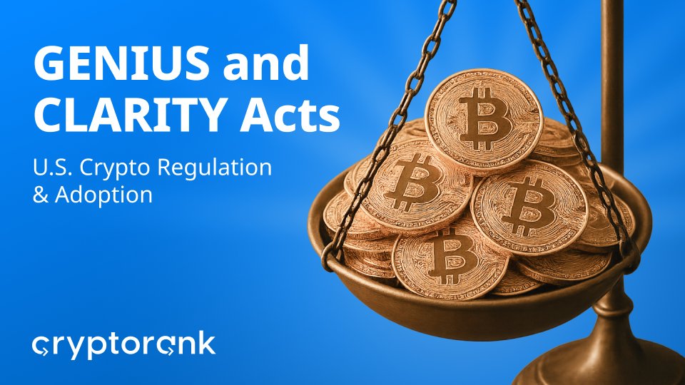 CryptoRank_io's tweet card. New USA crypto laws aim to end the 'wild west' era via stablecoin rules & crypto market structure. See how they affect Bitcoin, Ethereum, and institutional