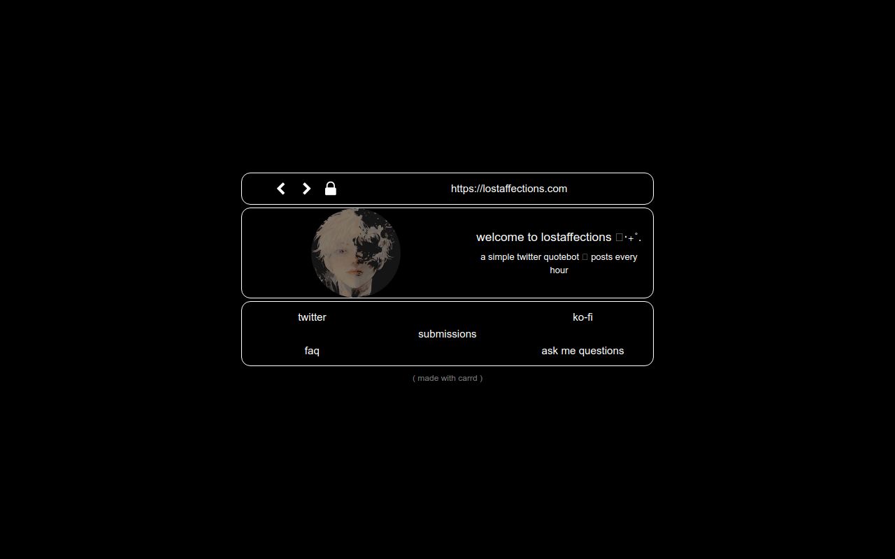 lostaffections's tweet card. https://twitter.com/lostaffections navigation