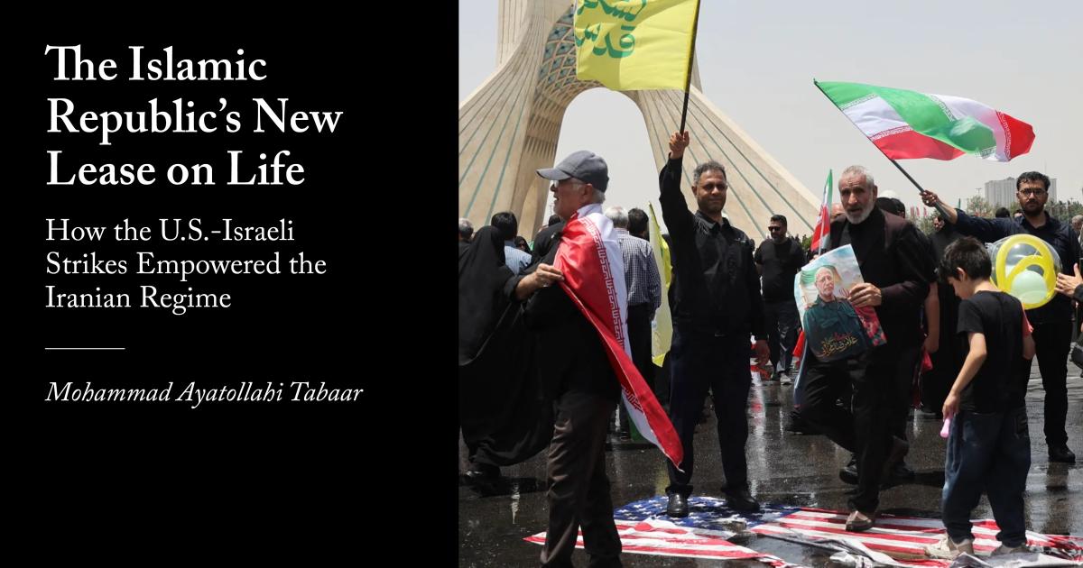 BakerInstitute's tweet card. How the U.S.-Israeli strikes empowered the Iranian regime.