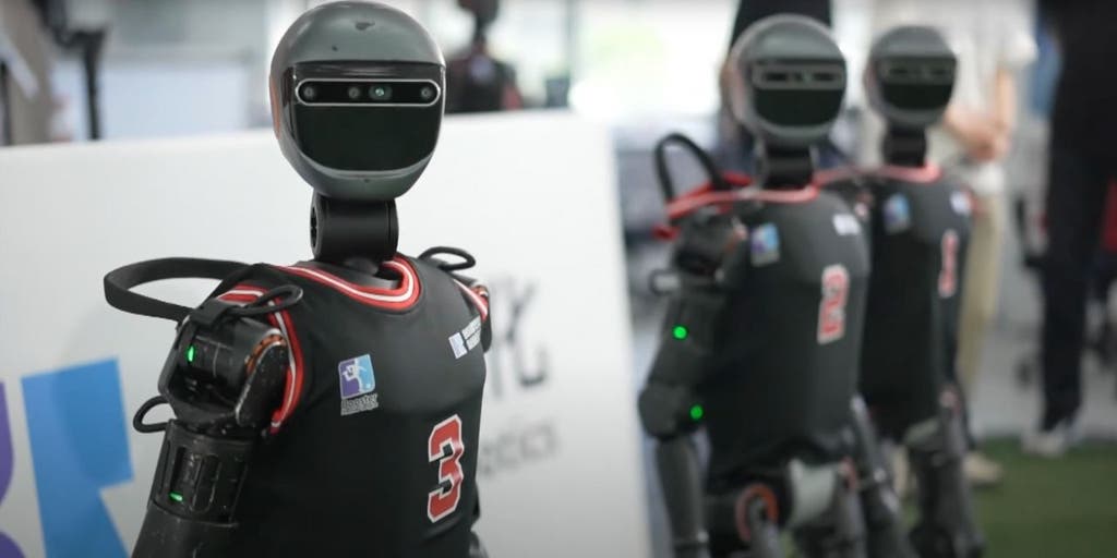 FoxNewsAI's tweet card. Four teams of autonomous humanoid robots competed in China's first AI soccer tournament, demonstrating advanced capabilities in ball detection and independent decision-making.