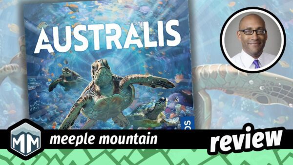 meeplemountain's tweet card. Join Justin for his review of the family-weight dice-drafting game Australis, published by KOSMOS!