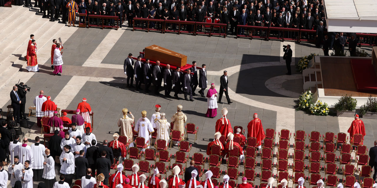 margheritamvs's tweet card. Royalty and political leaders, including President Trump, attend the Mass in St. Peter’s Square.