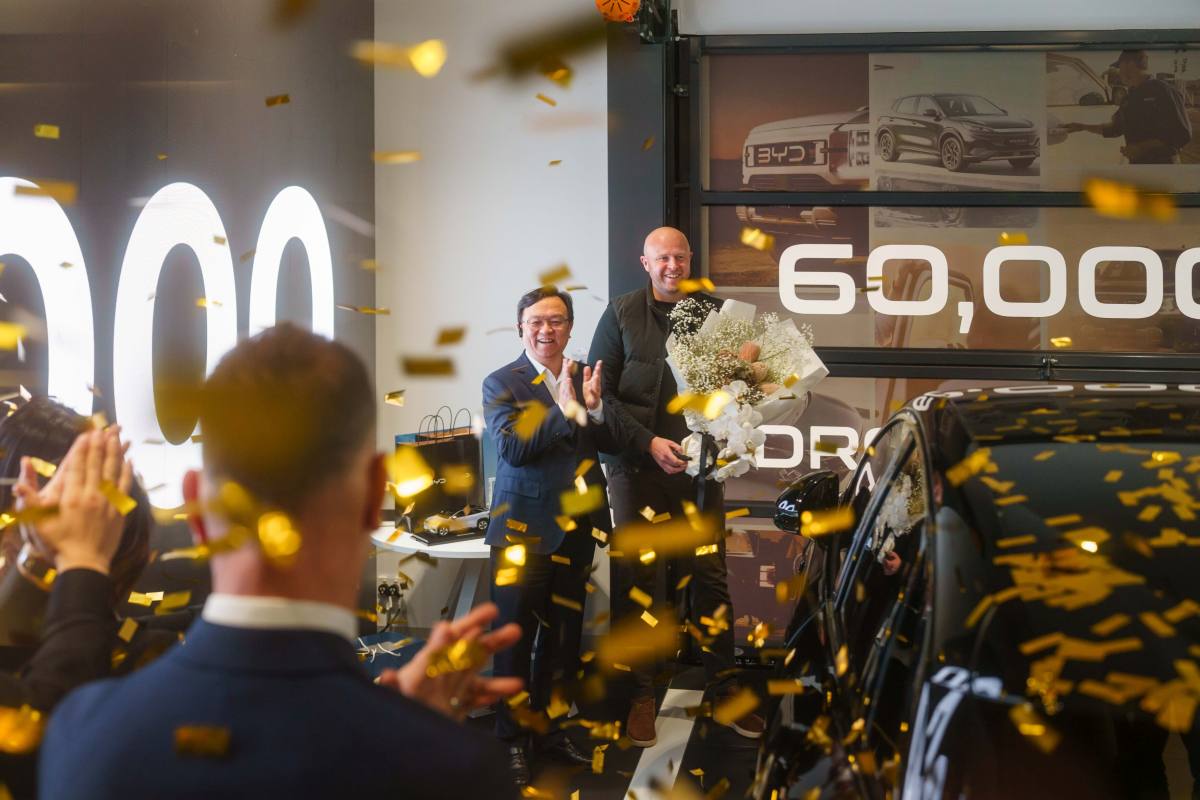 TheDriven_io's tweet card. BYD delivers its 60,000th car in Australia in under 3 years as the company aims for a top 10 spot. Founder says it’s a signal to the world that it can succeed in mature markets.