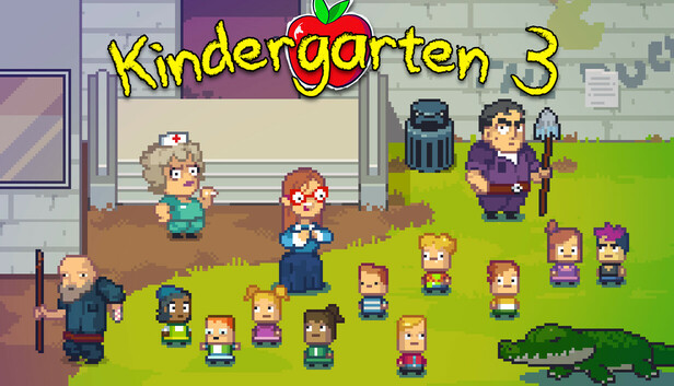 KindergarGame's tweet card. Kindergarten 3 is the long awaited threequel to the Kindergarten series! Explore a new school with old and new friends...and new ways to get ruthlessly murdered.