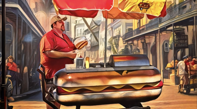 OffBeatMagazine's tweet card. The ‘Dirty Dogs’ documentary, narrated by Blue Eyes, digs Into the French Quarter’s hot dog cart monopoly and skullduggery.