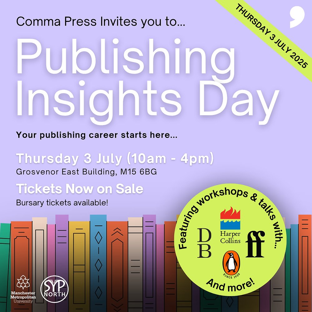 publishing_post's tweet card. Comma Press and Manchester Metropolitan University are hosting a day of publishing insights for aspiring and early-career publishers on 3 July 2025.