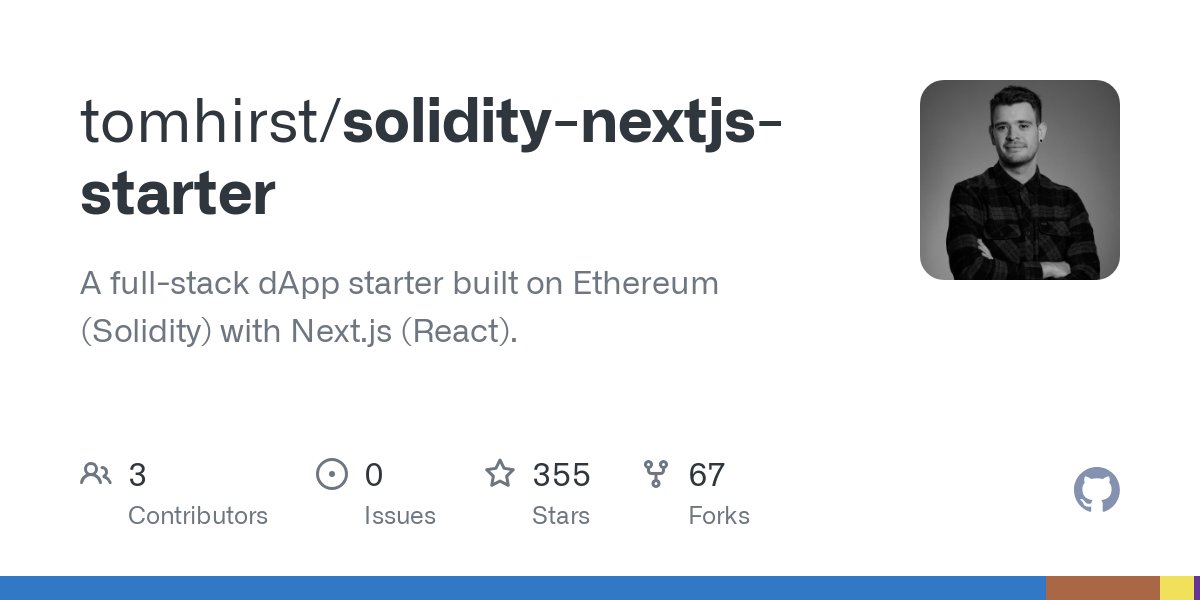 useWeb3's tweet card. A full-stack dApp starter built on Ethereum (Solidity) with Next.js (React). - tomhirst/solidity-nextjs-starter