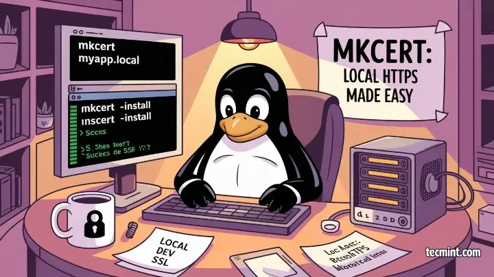 tecmint's tweet card. In this article, you'll learn how to use mkcert to generate locally trusted HTTPS certificates for local development environments in Linux.