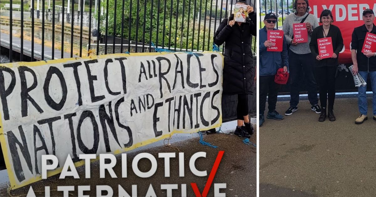 Record_Politics's tweet card. EXCLUSIVE: Members of the far-right Patriotic Alternative group have been accused of "thuggish behaviour" as they campaign in Clydebank town centre and film critics of their hateful rhetoric.