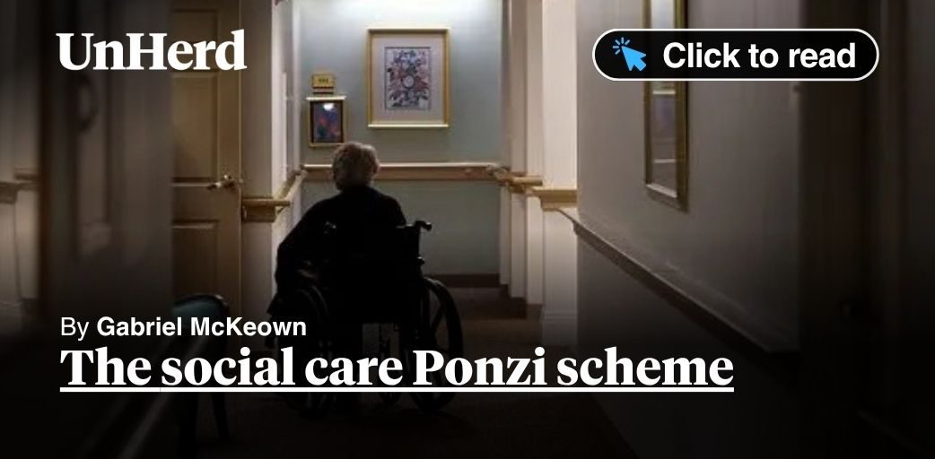 gabemckeownuk's tweet card. The social care Ponzi scheme