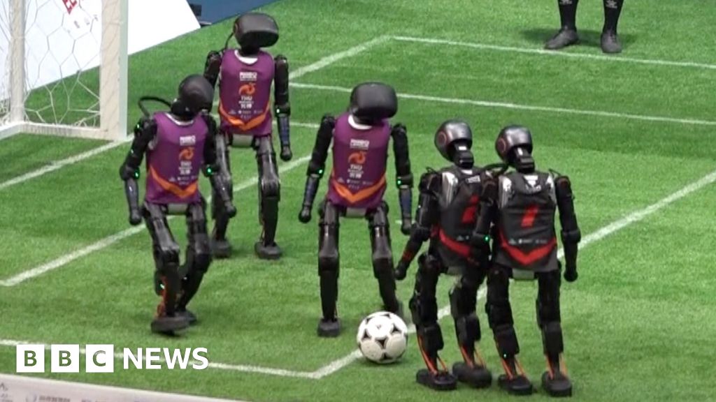 gonzoijs12's tweet card. The robots kicked, scored and tumbled while competing at a tourmentant in Beijing.