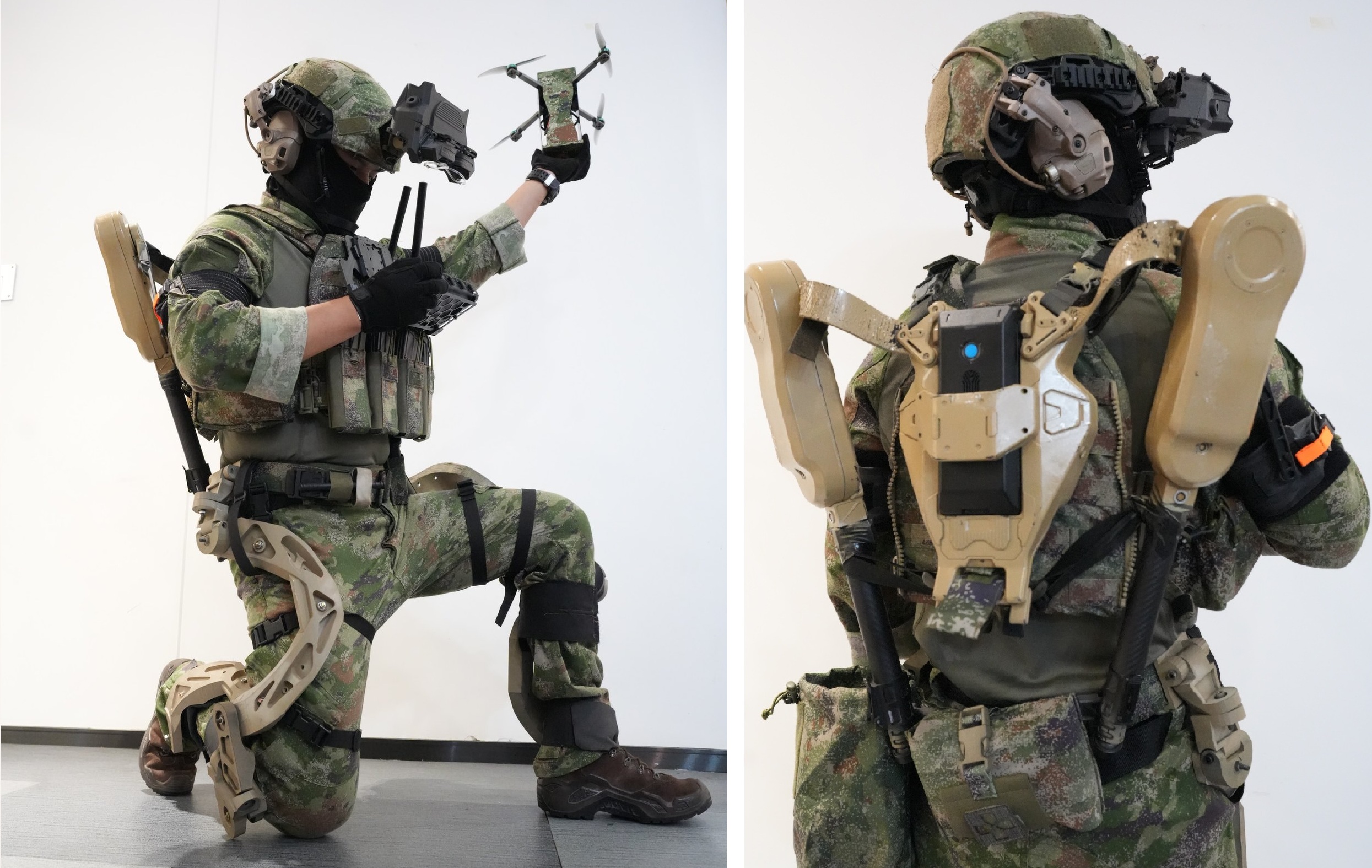 Defence_blog's tweet card. China’s Kestrel Defense has unveiled a next-generation powered exoskeleton suit, designed to enhance the endurance and mobility of soldiers operating drones and advanced battlefield systems. Images...