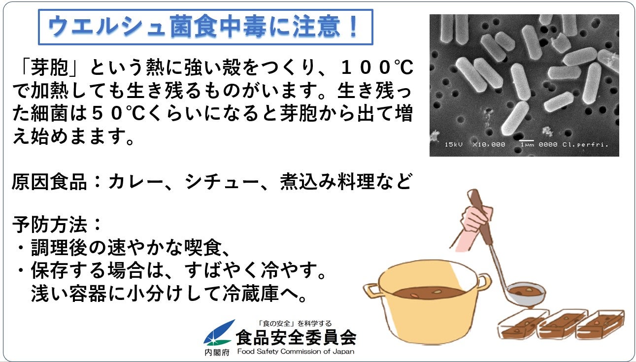 FSCJ_PR's tweet card. 気温の高い日が続くようになってきました。これからの時期、温度や湿度が高くなってきますので、食中毒に注意が必要です。ウエルシュ菌による集団食中毒が最近発生しまし…