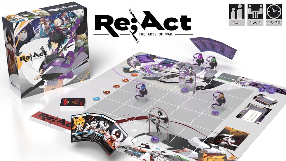 ReACTBoardGame's tweet card. Re:Act – The Arts of War blends anime-inspired visuals with deep 1v1 strategy. Read our full review to see why fans of tactical and fighting games will love this unique board game.