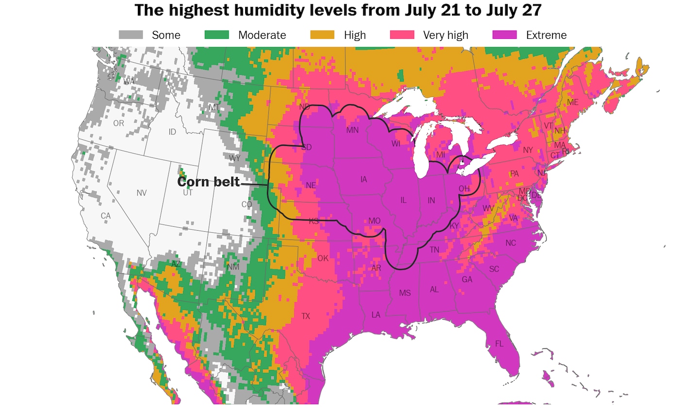 Janabw81's tweet card. Corn sweat and a heat dome will bring dangerous heat and humidity to the central United States this week.