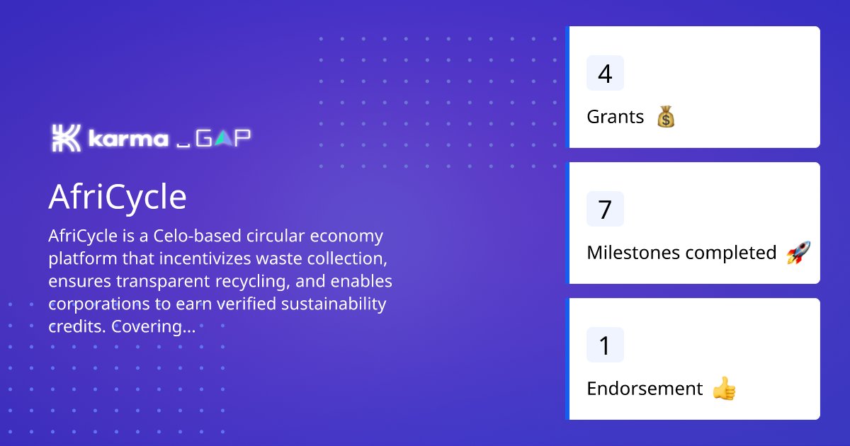 africycle's tweet card. Explore the updates of AfriCycle on Karma GAP.