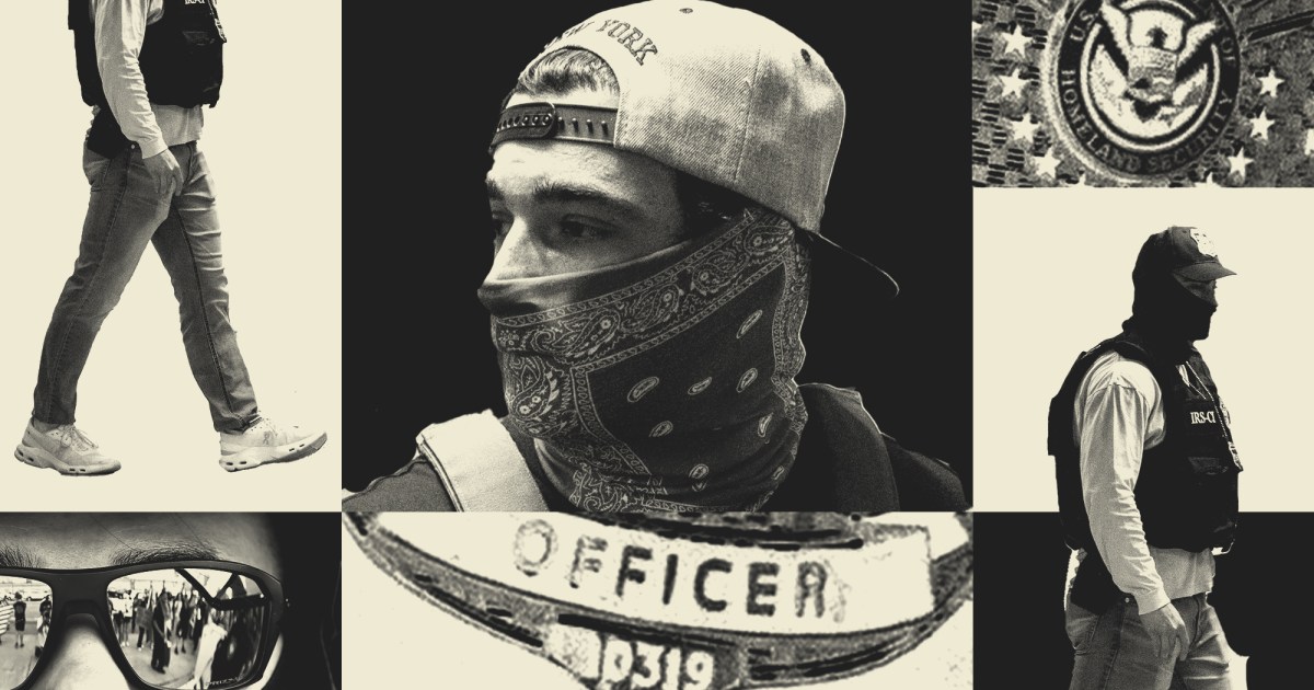 MotherJones's tweet card. The aesthetics of ICE—puff-chested and average bro—do more than shroud Trump’s immigration cops in secrecy.