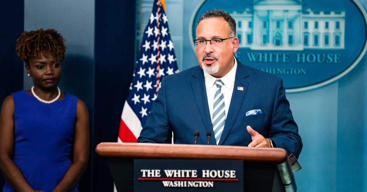 TIME's tweet card. Dismantling the U.S. Department of Education would be a "horrific mistake" writes Miguel Cardona.