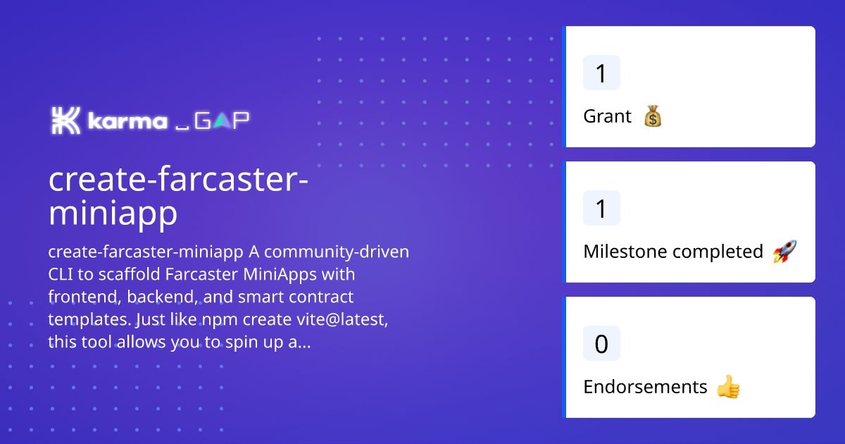 emmo0x00's tweet card. create-farcaster-miniapp A community-driven CLI to scaffold Farcaster MiniApps...