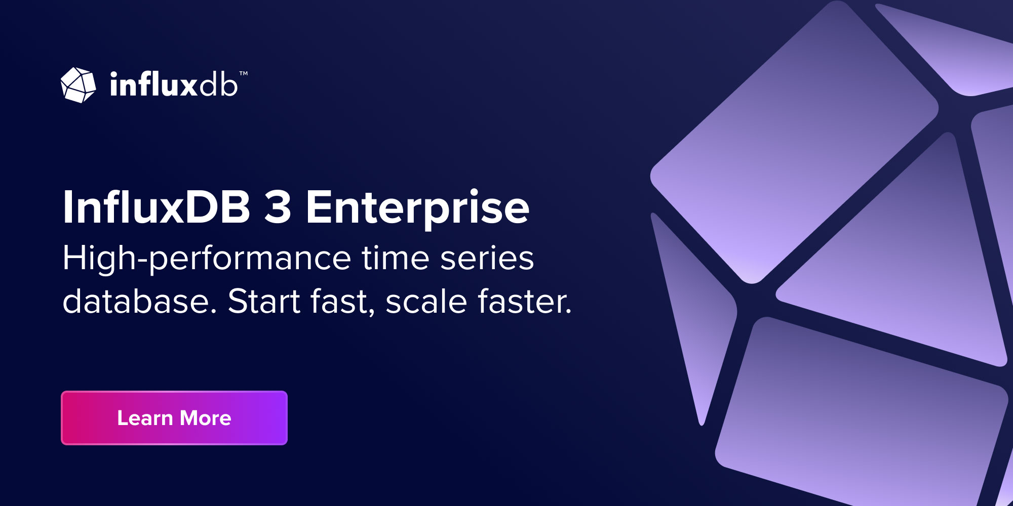 InfluxDB's tweet card. Experience performance at scale with InfluxDB 3 Enterprise. Start fast, scale faster with high availability, high-speed ingest, real-time querying, and unlimited cardinality.