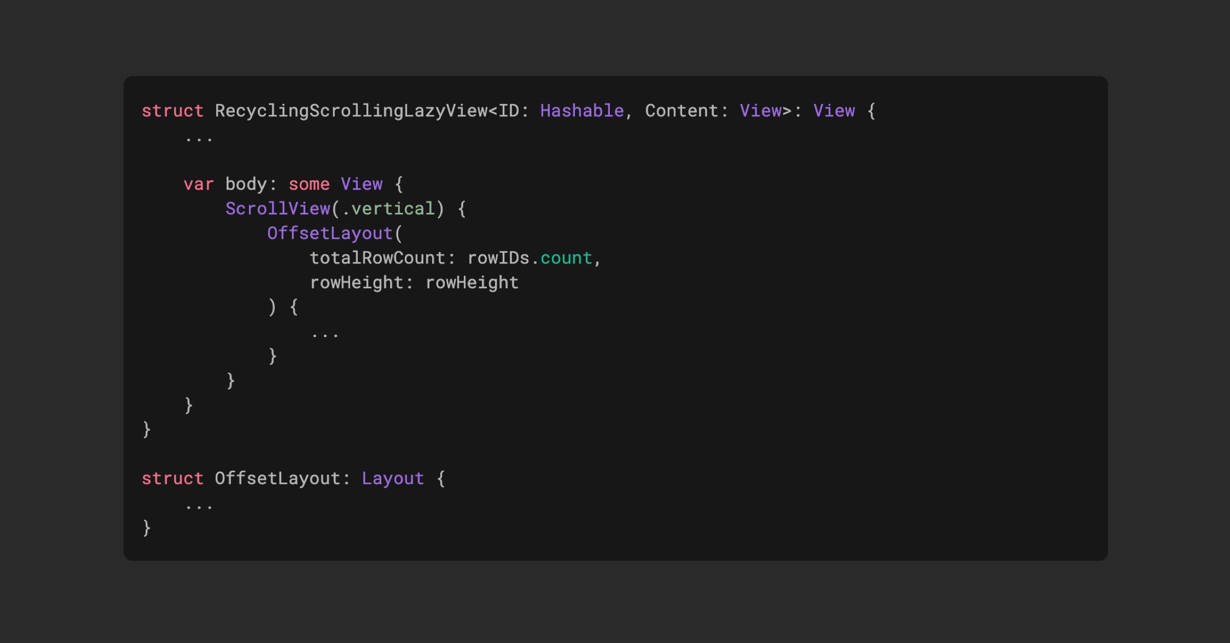NilCoalescing's tweet card. Implement a high-performance lazy scrolling list in SwiftUI by efficiently reusing views for smooth scrolling with large datasets.
