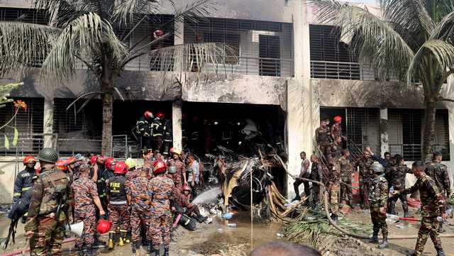 wyffnews4's tweet card. A military jet crashes into a Dhaka school, killing 19 and injuring over 100
