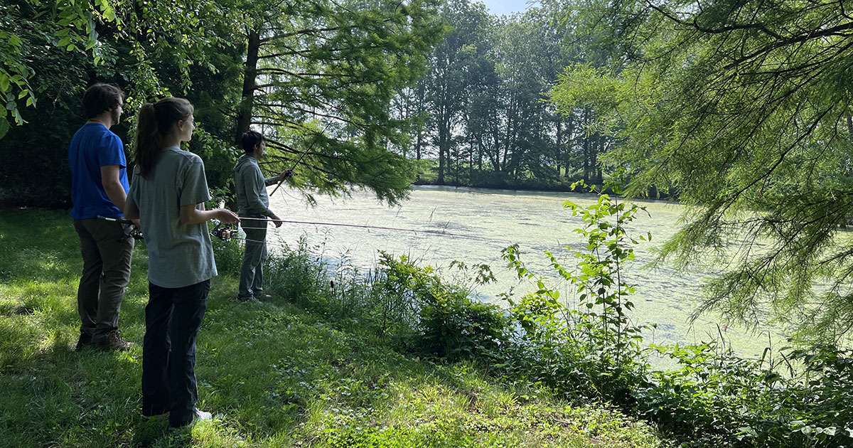 PurdueAg's tweet card. Tyler Hoskins and Andrew Todd of the Department of Forestry and Natural Resources are studying the kinds of ponds many people like to fish in — and whether the fish living in them are safe to eat.