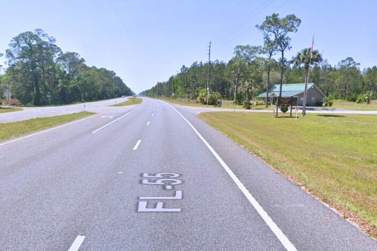 NewsGainesville's tweet card. Sedan hits pedestrian walking on US Highway 19 west of Cross City.