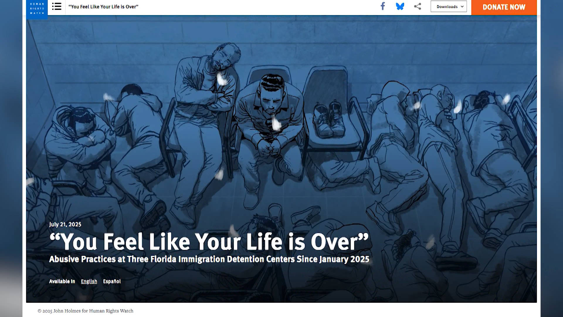 democracynow's tweet card. People held in a Miami immigration jail describe being shackled with their hands tied behind their backs and being forced to kneel to eat food from styrofoam plates on the floor “like dogs.” That’s...
