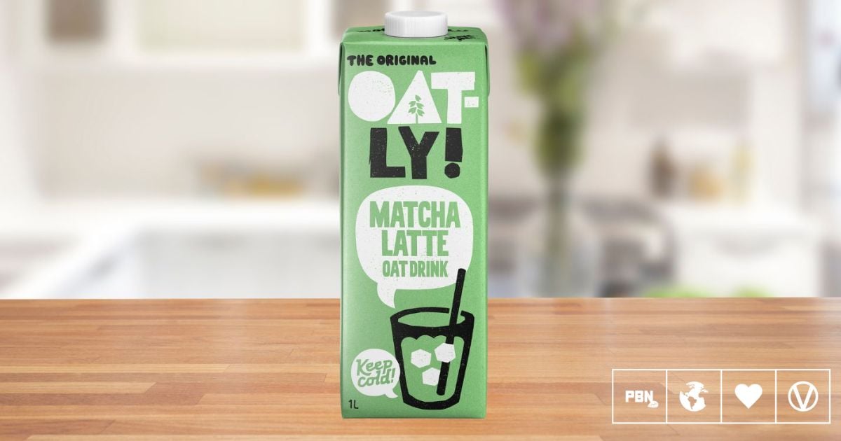 PlantBasedNews's tweet card. Oatly is launching a matcha latte flavored oat milk that combines sweet green tea with oats and a hint of vanilla, just in time for summer