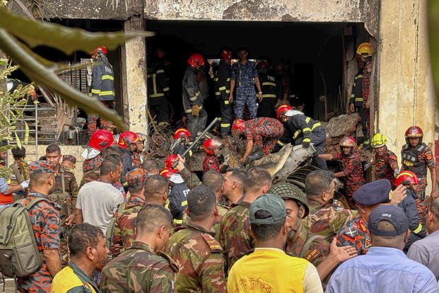 Militarydotcom's tweet card. According to the military and a fire official, the Chinese-made F-7 BGI aircraft crashed into the campus of Milestone School and College shortly after takeoff Monday as students were attending...