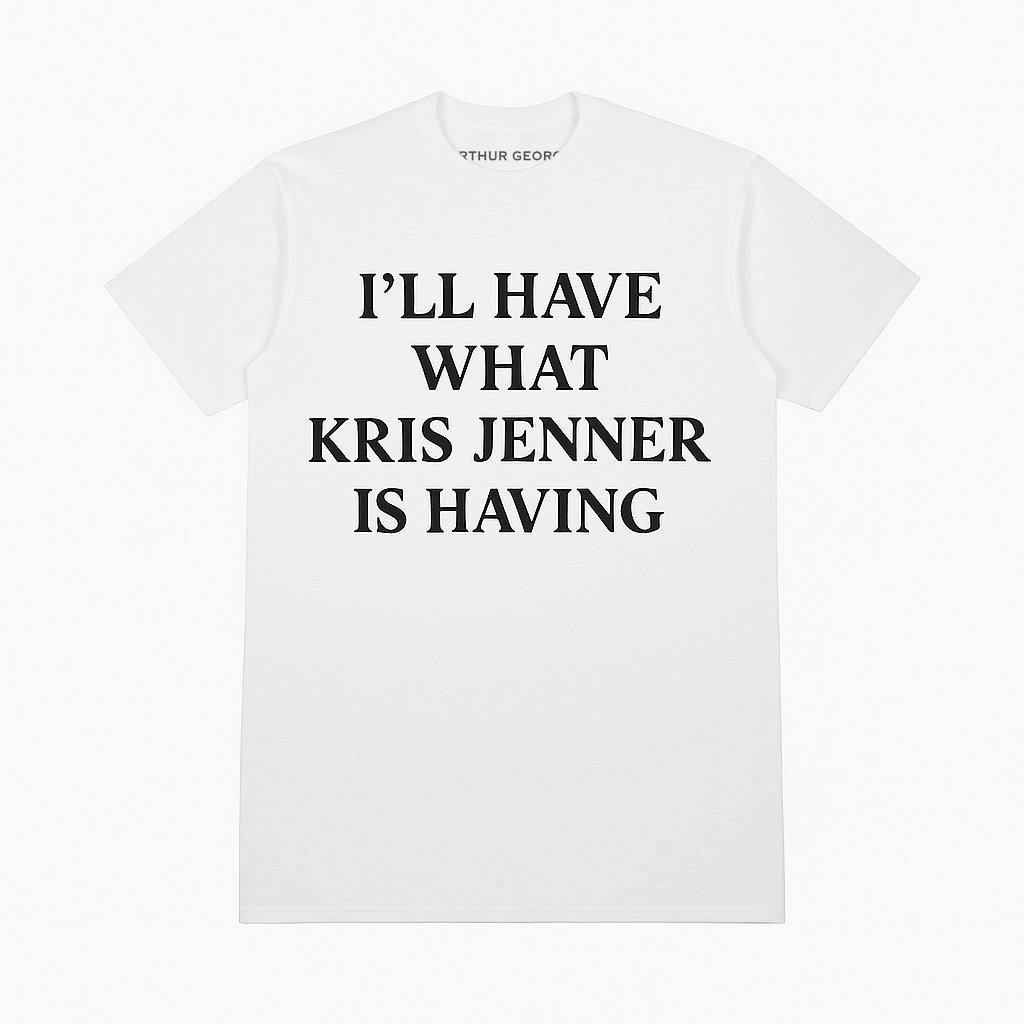 KrisJenner's tweet card. Our new limited-edition "What Kris Jenner is Having" tee.  Official Kris Jenner merch 100% Cotton Designed in Los Angeles Made in Los Angeles SHIPS IN 2-4 WEEKS. THIS ITEM IS FINAL SALE