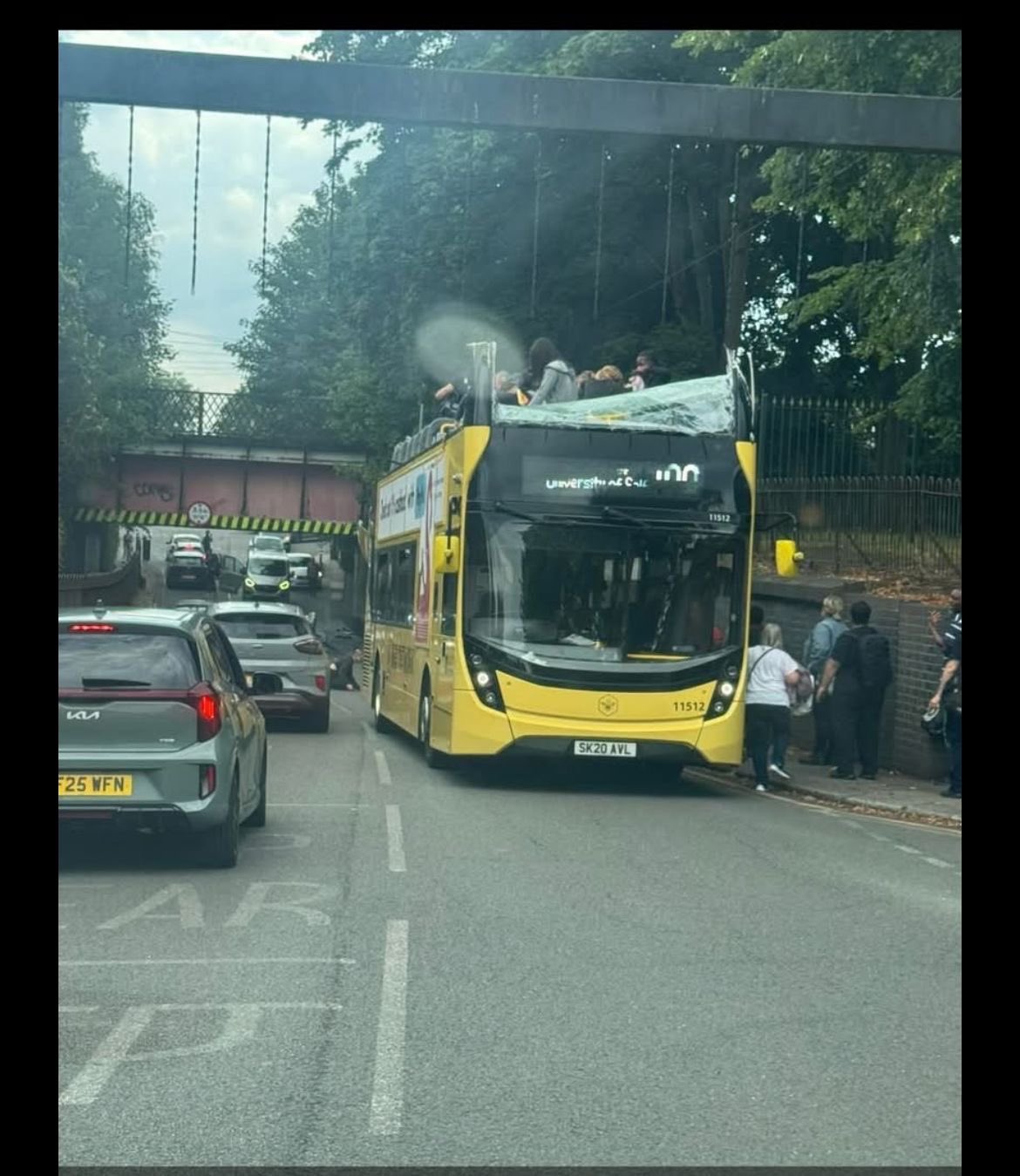 AboutMcr's tweet card. Investigations are underway after a double decker bus had its roof ripped off in Eccles after striking a bridge yesterday afternoon Three people – a
