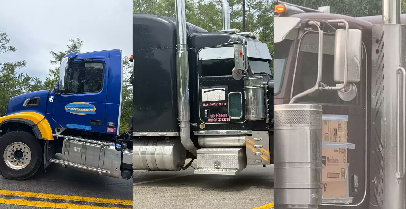 t_fin's tweet card. The contractors are illegally covering up the USDOT numbers on their trucks.