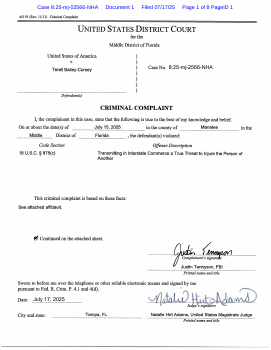 MrsMayhem13's tweet card. COMPLAINT as to Terell Bailey-Corsey (1). (CDR) (Entered: 07/18/2025)