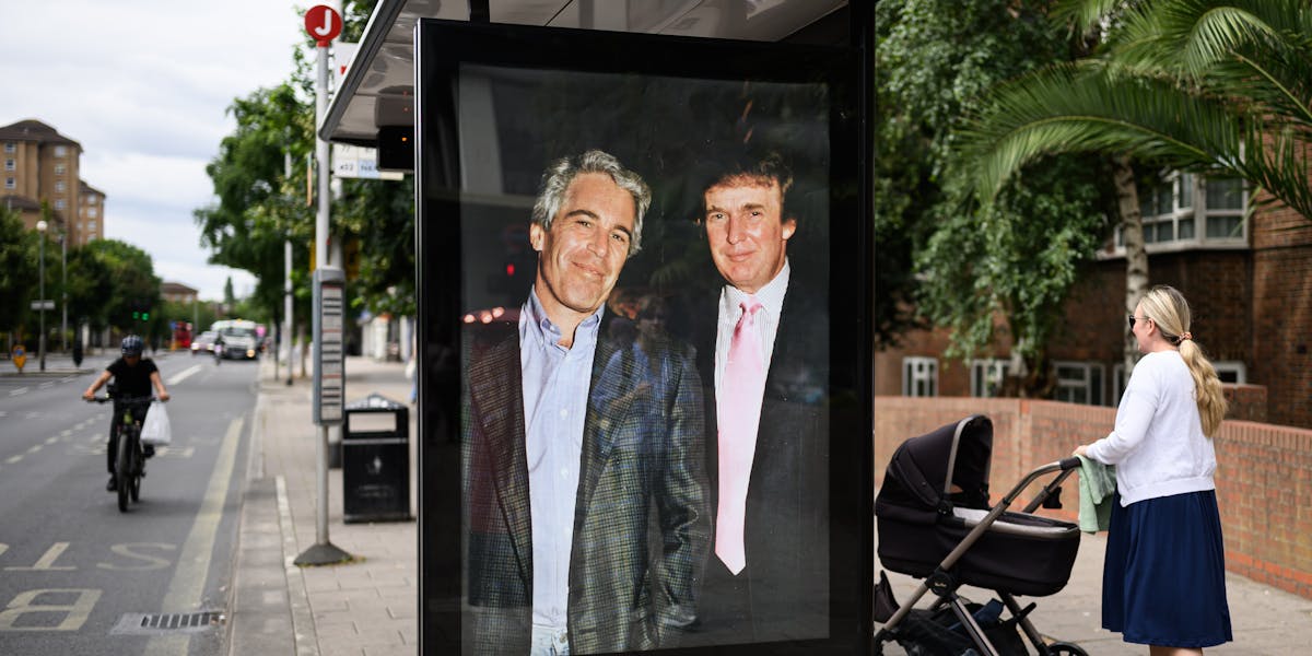 newrepublic's tweet card. Maria Farmer warned law enforcement that they should look into Donald Trump as part of their investigation on Jeffrey Epstein.