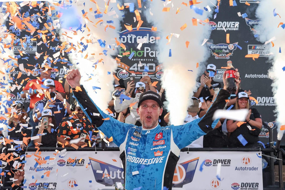 jeff_gluck's tweet card. Is it finally Denny Hamlin's year? A tough pit call ends Chase Elliott's chances. It's Ty vs. Ty for $1 million. And more from Dover.