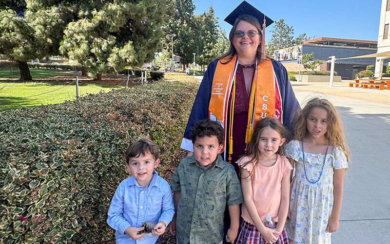 csuf's tweet card. Graduation is a moment to remember for a lifetime. Even more so when a student has four young children and lives nearly 200 miles away from campus. That was the experience of Jessica Castillo, who...