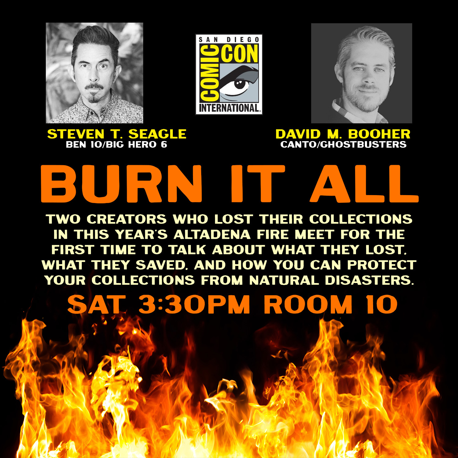 jpalmiotti's tweet card. What it's like to watch 50,000 comics (and your home) burn, with Steven T Seagle and David M Booher at San Diego Comic-Con