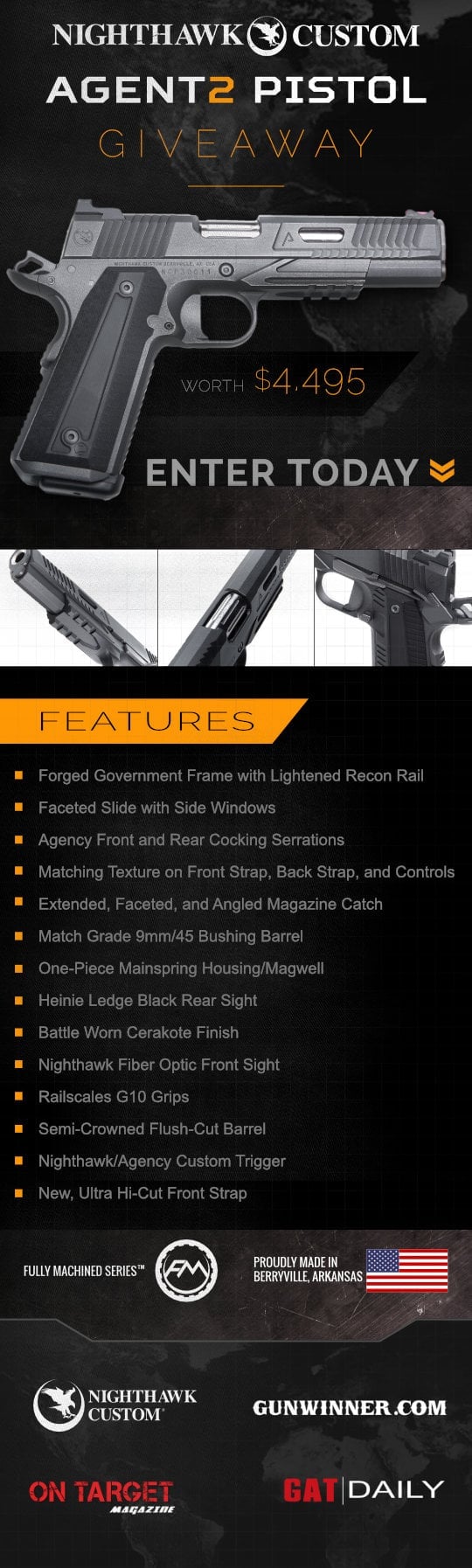 JosephCalloway3's tweet card. Enter To Win The Nighthawk Custom AGENT2 Pistol Giveaway! One lucky winner will receive a Nighthawk Custom AGENT2 Pistol Worth $4,495! Enter For Free Today. USA ONLY - RULES APPLY - ENTER BY 8/31/2...