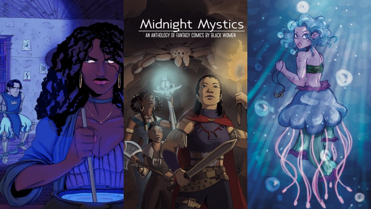 MzYummyDread's tweet card. Burning Phoenix Press' first anthology graphic novel, Midnight Mystics, brings Black woman power to fantasy adventures.